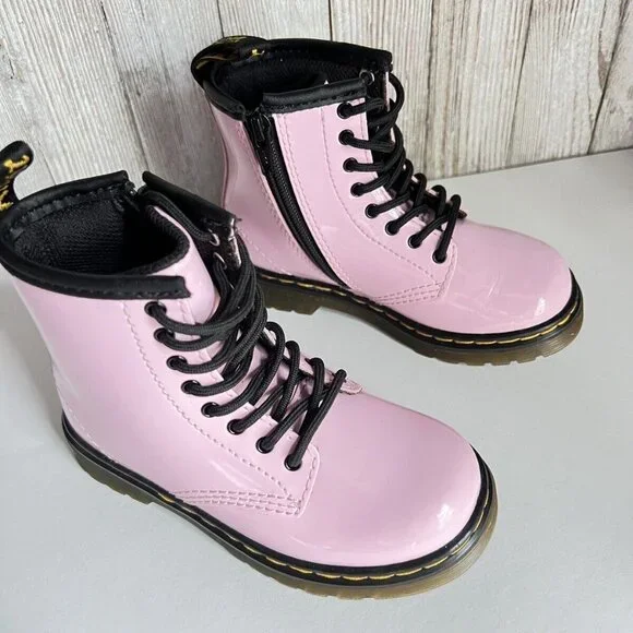 Girl's Grade School 1460 “Pale Pink” Patent Combat Boots Size 8 - Picture 3 of 16